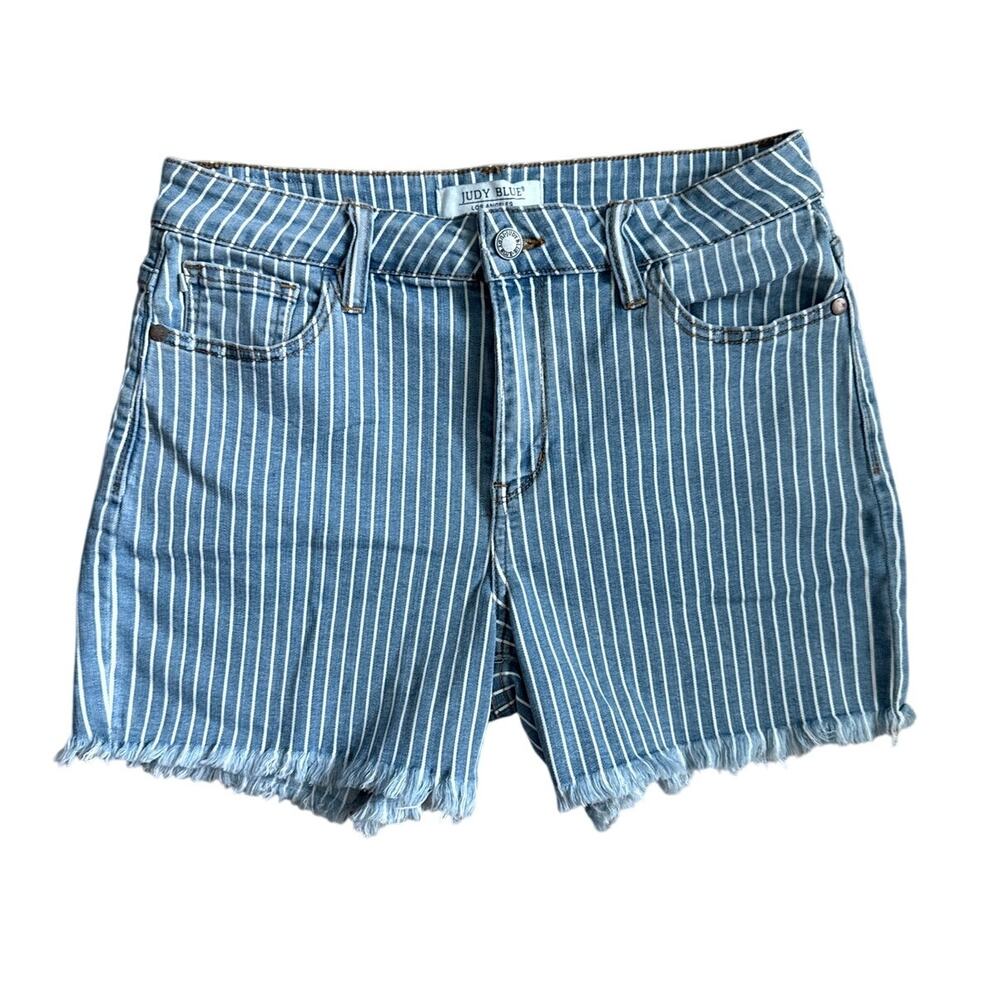 Judy Blue Kya White Striped Denim Stretch Shorts Size Medium - Picture 5 of 10